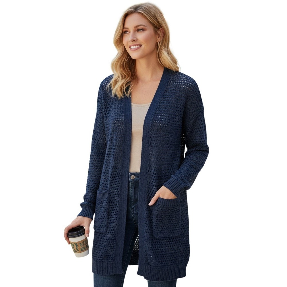GAP NWT 100% Cotton Mesh Blue Crochet Knit Cardigan Longline Open Cozy Layer‎ S
